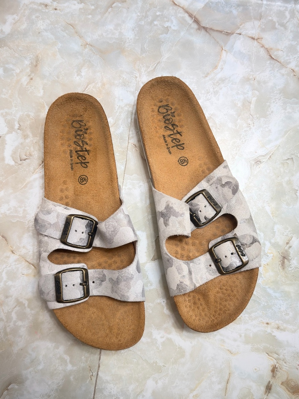 Biostep Double Buckle Slide Sandals in Light Gray Camo